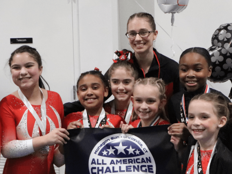 XCEL BRONZE GYMNASTICS TEAM WINS FIRST PLACE AT ALL AMERICAN CHALLENGE IN UNCASVILLE, CT